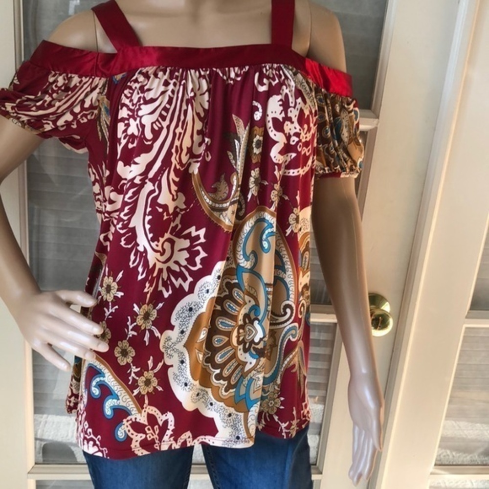 Co-me Como off shoulder silky floral boho long top